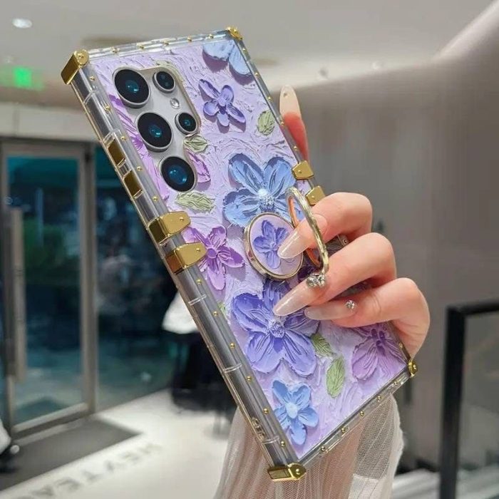 Trunk Elegant Butterfly Vintage Oil Painting Floral Case with Ring Holder for — Samsung - Image 2