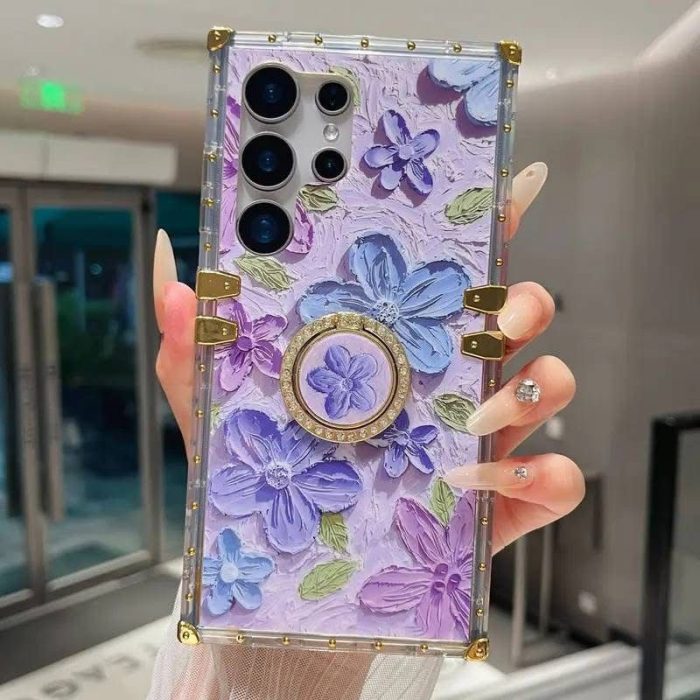 Trunk Elegant Butterfly Vintage Oil Painting Floral Case with Ring Holder for — Samsung - Image 3