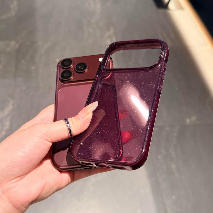 Glittery Burgundy Clear Case for - iPhone - Image 5